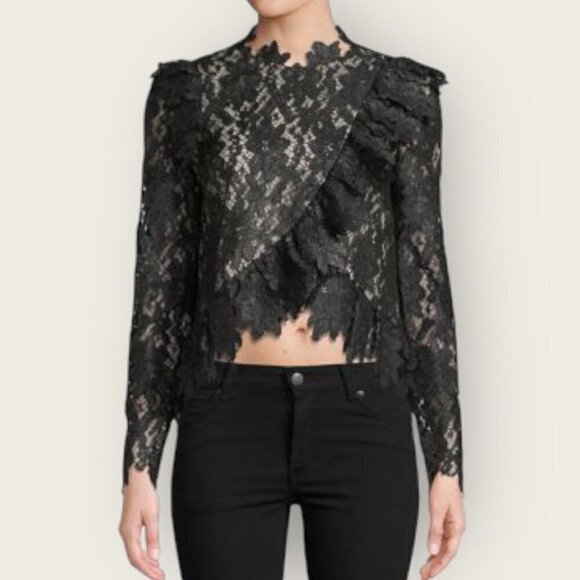 Saylor Jasmyn Long Sleeve Coated Lace Top Black - Picture 13 of 13